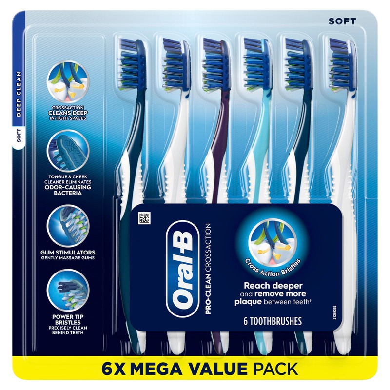 Oral-B Pro Clean Cross Action Toothbrushes, Deep Plaque Removal, 6