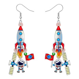 SHIGIE Acrylic Teacher's Day Novelty UFO Alien Outer Space Earrings Dangle Telescope Satellite Planets Charms Gifts For Women (Multi)