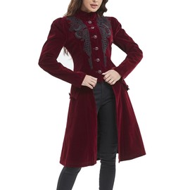 SUPLEAP Women Victorian Steampunk Vintage Renaissance Jacket Gothic Frock Coat Uniform (Red, XXX-Large)