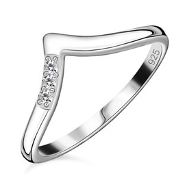 TJC White Diamond Wishbone Ring for Women Size U in Platinum Plated 925 Sterling Silver April Birthstone Metal Wt. 1.58 Grams