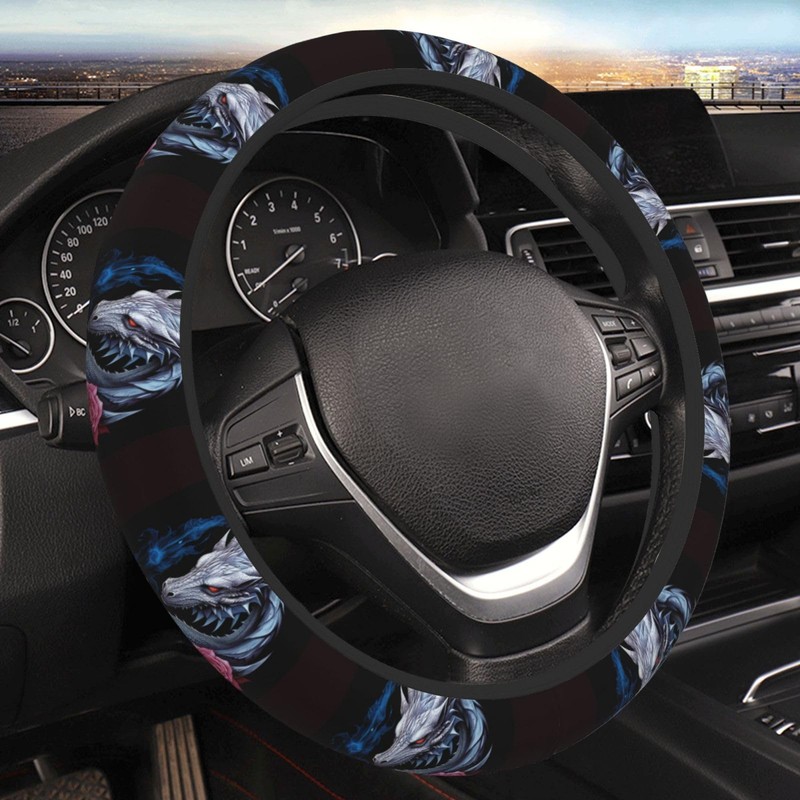 Dragon and Rose Steering Wheel Covers,Anti Slip Sweat Absorption Elasticity