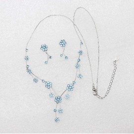 Faship Gorgeous Aqua Rhinestone Crystal Floral Necklace Earrings Set