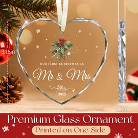 Wedding Gifts for Couples 2025, Our First Christmas as Mr and Mrs Ornament 2025 Engagement Gift Crystal Glass Ornament Newlywed Gift for Couples Just Married Gifts 2025