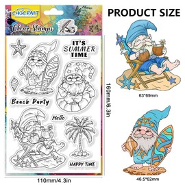 CHGCRAFT Summer Gnome Clear Stamp Starfish Coconut Trees Transparent Craft Stamps for DIY Scrapbooking Photo Album Decorative Cards Making Gnome, 6.3 x 4.3 Inches