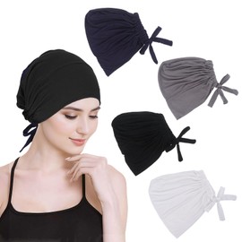 Pack of 4 Women's Undercap Hijab Turban Hijab Underscarf Hijab Islamic Muslim Underscarf Hijab Cap with Tie Back Closure Solid Colour Under Scarf Hijab Hat Turban Headpiece, ['black', 'white', 'gray',
