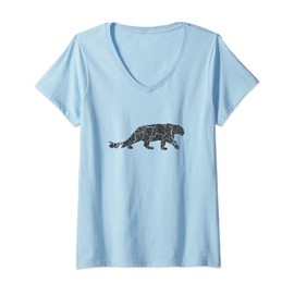 Womens Clouded Leopard Distressed Print - Vintage Clouded Leopard V-Neck T-Shirt