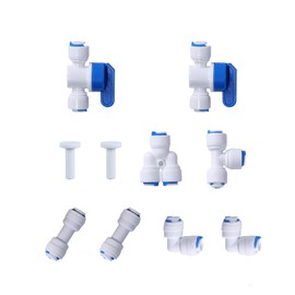 1/4" OD Quick Connect Push in to Connect for Water Reverse Osmosis System Water Tube Fitting (Ball Valve + T + I + L + Y + end cap , 10-Pack)