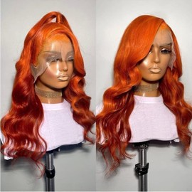 30Inch Ginger Lace Front Wigs Human Hair Pre Plucked 13x4 Body Wave Lace Frontal Wig 350# Colored Wigs Human Hair Ginger Wig Human Hair Orange Wigs for Women Natural Hairline 180% Density