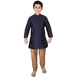 Pro-Ethic Style Developer Conjunto de kurta de seda jacquard para niños, ropa tradicional india, paquete de 1 (S-146), Azul oscuro, 4-5T