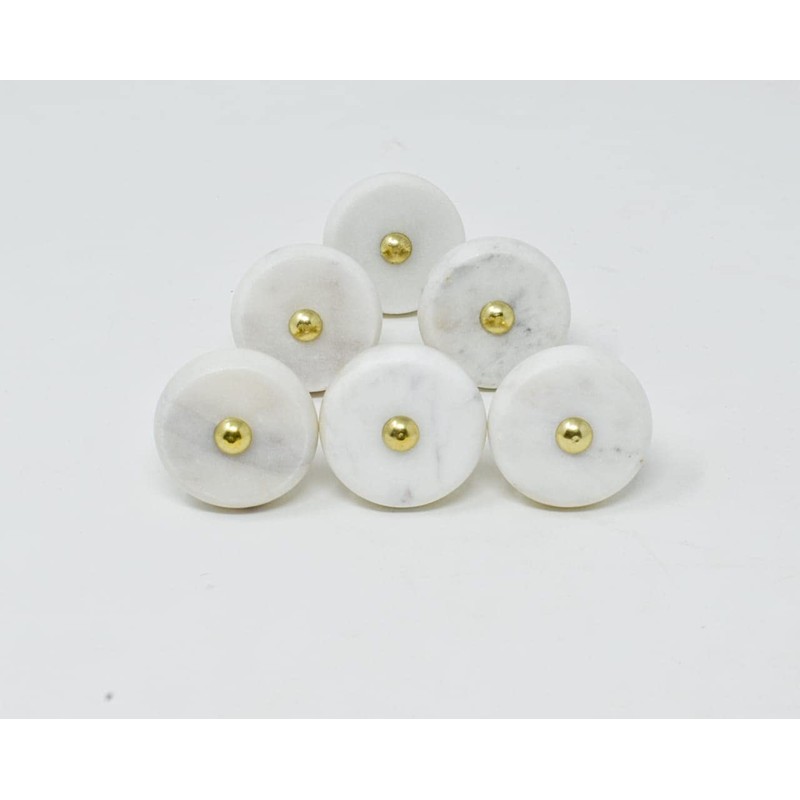 ARTISNO Round Stone Brass Knob Pull Handle Drawer Knob Furniture