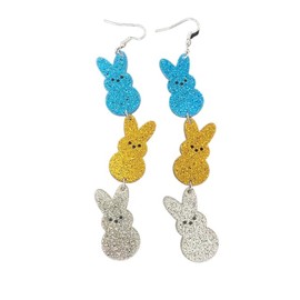 Easter Rabbit Earrings for Women Easter Charms Sparkle Colorful Bunny Spring Earrings Acrylic Rabbit Dangle Earrings=colorful 1