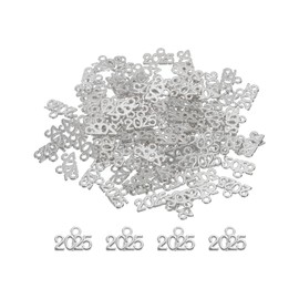 sourcing map 2025 Year Number Charm Graduation Year Charm Silver for Tassel, DIY Jewelry Making, Necklace Bracelets, Keychain, Pack of 50