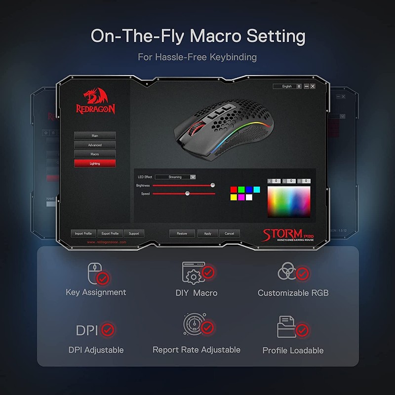 Redragon Mouse inalambrico Gamer Ligero RGB Storm Pro conexión 2.4