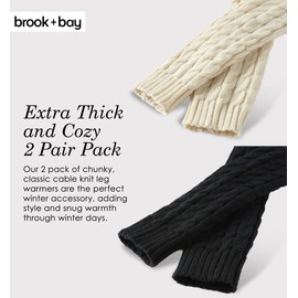 Brook + Bay Leg Warmers for Women - Cable Knitted Ankle Warmers - Winter Boot Cuffs - Warm Calf Leg Warmers OSFM - Black, Cream