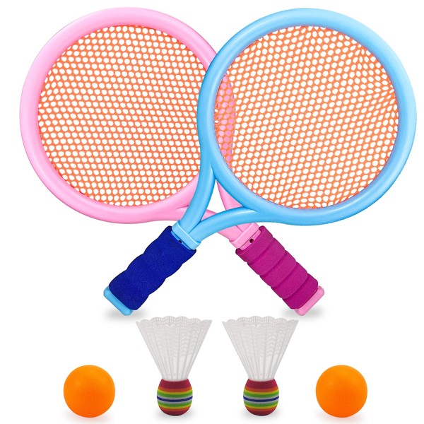 Hymaz Tennis Racquet Toy Badminton Tennis Set for Kids Tennis Kids Toys Props Educational Sports Game Birthday Christmas Pink Blue