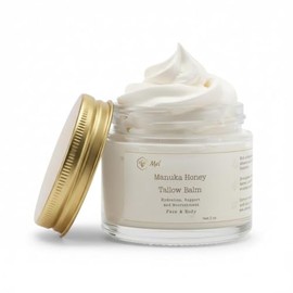 Mel Honey - Bálsamo orgánico de ternera alimentado con pasto con miel de manuka, crema hidratante para una piel suave y tersa, hidratante totalmente natural hecho a mano (2 onzas, sin