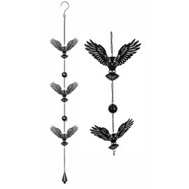 Whimsical Alchemy Sorcerer Night Goth Owls Metal Wall Hanging Mobile Wind Chime