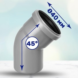 Elbow for Drain Pipe with 45 Degree Angle Diameter 40 mm Made of Polypropylene MONTERAL
