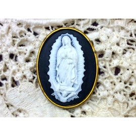 Jen Cameo Our Lady of Guadalupe Virgin Mary Steampunk Sewing Button Pendant CAM49