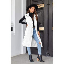 UMEKO Women's Long Puffer Vest Fleece Jacket Winter Button Down Sleeveless Coats