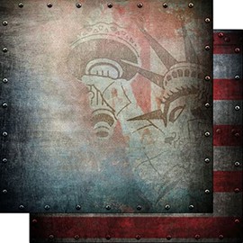 Scrapbook Customs 30410 Statue of Liberty and Faux Metal Rivets 12 x 12 Double-Sided Scrapbook Paper - 1 Sheet