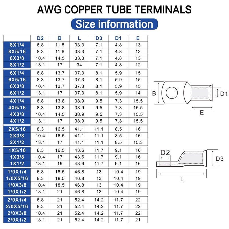 XHF 20PCS 6 AWG-5/16 Heavy Duty Battery Lugs with 3:1