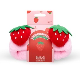 SMUG Novelty Spa Headband | Soft Coral Fleece Makeup Headband for Face Wash, Skincare, Beauty & Shower | Cute Elastic Hair Band for Women & Girls | Strawberry