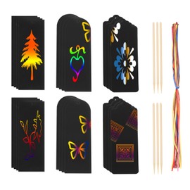 DMiotech 48Pcs Scratch Art Set, Rainbow Scratch Paper Easter Decor Tree Decor with Colorful Ribbon and Wooden Stick for DIY Crafts Party Home Decoration Christmas Hanging Decor