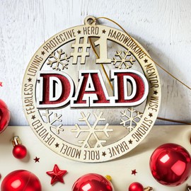 #1 Dad Wooden Christmas Ornament – Best Dad Ever 2024, Father’s Day Tree Décor, Hero Dad Ornament