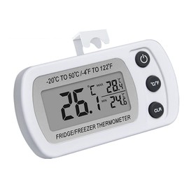 Refrigerator Thermometer, Small Digital Thermometer, Electronic Thermometer, Waterproof, Lightweight, Visible High/Lowest Temperature Value, Applicable Temperature Range: -20°C to 50°C, Refrigerator, Freezer, Kitchen, White