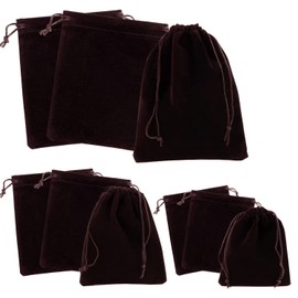 Pstyle Drawstring Bag Accessory Pouch Set, 9 Pieces, Small, Medium, Large PST-017 (Brown)