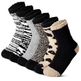 Candcamp 6 Pairs Fluffy Socks for Women, Thermal Socks, Cosy Thick Warm Leopard Print Socks Soft Fuzzy Bed Socks Winter Home Socks Chiristmas Gifts for Girls
