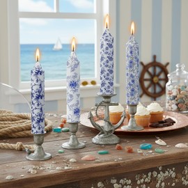Blue and White Taper Candles 7 Inch Short Chinoiserie Candle Handmade Unscented Smokeless Tapered Candles for Meditation Sailing Living Room Mantel Cozy Hygge Ambiance Everyday Home Decor