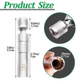 Ruibapa 14 mm Magnetic Spark Plug Socket 360 Degree Swivel Spark Plug Socket Thin Wall Socket 3/8 Inch Drive 12-Point
