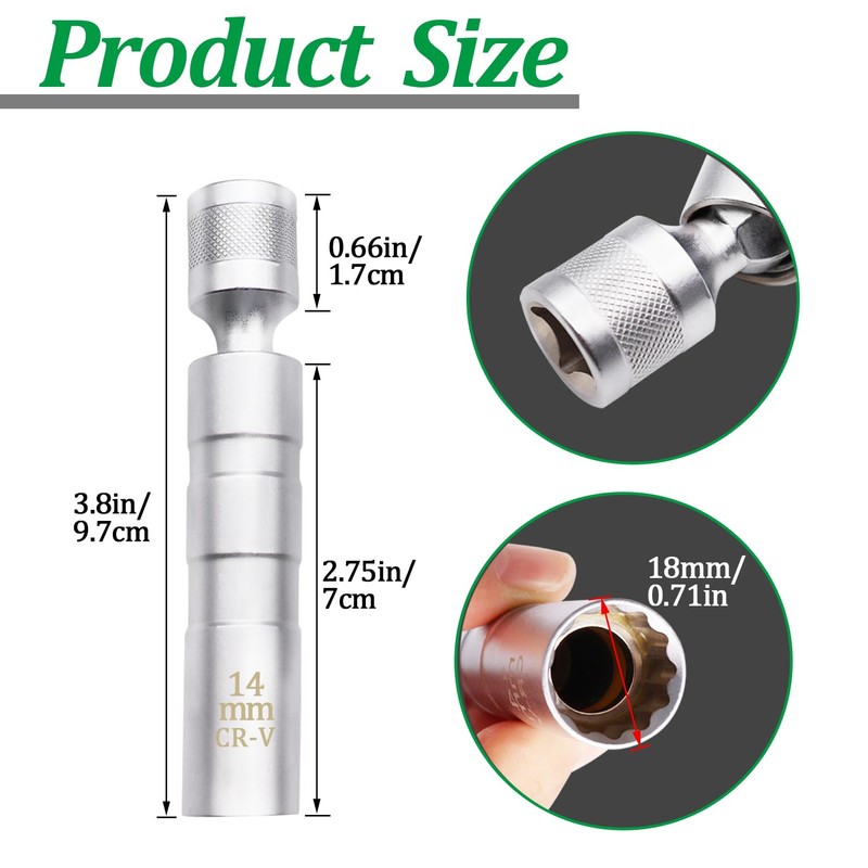 Ruibapa 14 mm Magnetic Spark Plug Socket 360 Degree Swivel