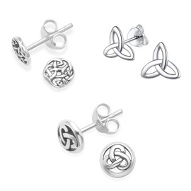 SET 3 PAIRS Heather Needham Sterling Silver Celtic Earrings - 3 pairs Celtic studs - sizes 4mm, 5mm & 6mm. MUCH SMALLER THAN SHOWN. Gift Boxed CELTIC1