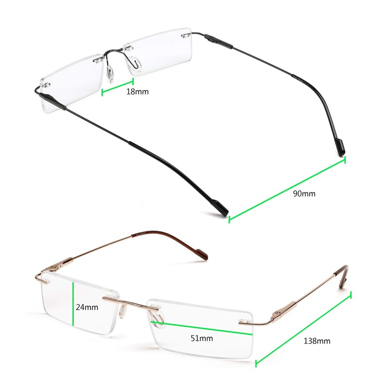 Success Eyewear Reading Glasses 2 Pair Rimless Ultra Lightweight Readers