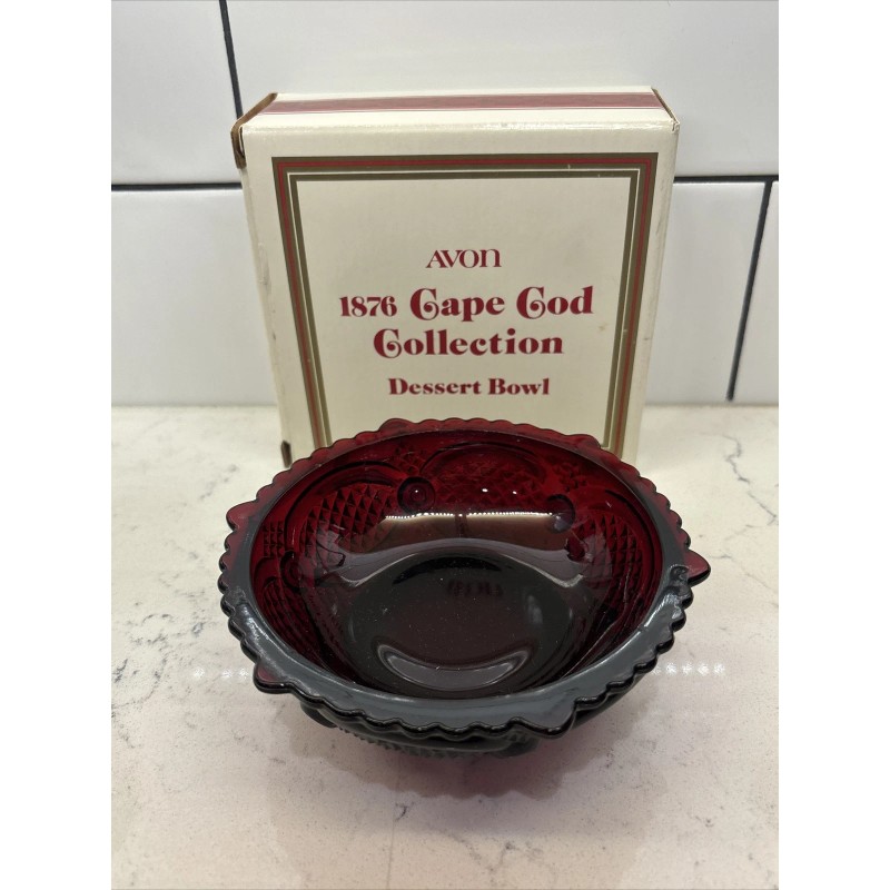 Vtg Avon Cape Cod Dessert Bowl 5” ruby red glass