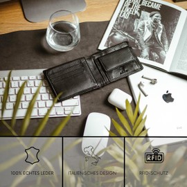 Baur Men's Genuine Leather Wallet with RFID Protection, Landscape Format, Wallet with Coin Compartment, Wallet with Many Card Slots, black, Large landscape format