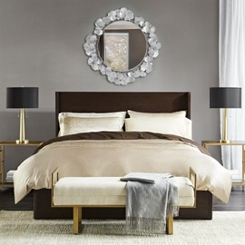 Martha Stewart Wall Décor Large Gingko Leaf Round Wall Mirror for Living Room, Iron Metal Plate Frame Antique Finish, Ready to Hang Bedroom Decoration, Eden, 30.5", Silver