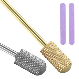 Set of 2 Nail Drill Bits with 2 Nail File, Round Head Cylinder Bit, Safety Cutter Bits, Premium Cylindrical Carbide Bit, Smooth Tip Carbide Bits for Acrylic Gel Nails Attachments