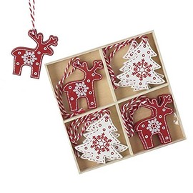 Wooden Reindeer & Christmas Tree Nordic Style Hanging Tree Decoration Set 8 Piece Set