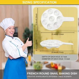 DOERDO 2PCS White Ceramic Escargot Plates with 8 Holes, 9.3-Inch Footed Dishes, Multifunction Food Dish Snail Plate for Oven (Large 8 Hole)