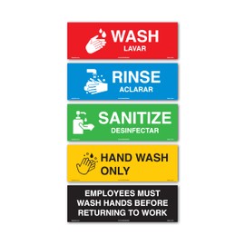 SIGNOGRAFX Wash Rinse Sanitize Sink Labels Sticker Sign, Kitchen labels, 2 Pack 3x9 Inch -3 Compartment Sink Stickers- Strong Self-Adhesive, Perfect for commercial Kitchen Supplies, Hand Washing Station, Food truck Equipment, Dishwasher Signs