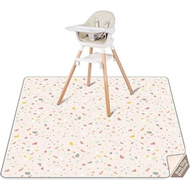 CLYMENE Splat Mat for Under High Chair | 51x51 Inch Anti-Slip Baby Splash Mat | Waterproof & Washable Spill Mat for Highchair Floor and Infant Play (Terrazzo Treasure)