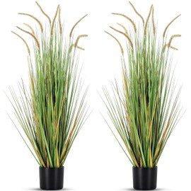 Jexine 2 Pieces Faux Plants Outdoor 4 ft Tall Artificial Grass Plant Potted Artificial Setaria Grass Faux Greenery Floor Plants for Housewarming Gift House Garden Bathroom Lobby Outdoor (Green)