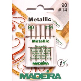 5 Madeira Embroidery Needles for Metallic Thread Flat Shank for Sewing Machine Thickness 90/14
