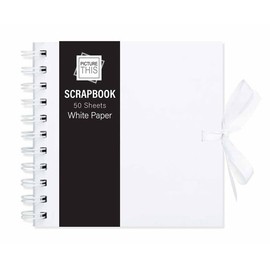 Craft Paper Scrapbook Small Medium Large Square with Ribbon (White, Small, 15cm x 15cm, 50 Sheets)