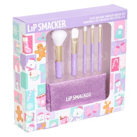 Lip Smacker Holiday Makeup Brush Set, Set of Six Makeup Brushes for Face Powder, Creamy Blush, Eyeshadow and Eyeliner, All in One Makeup Bag
