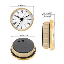 PATIKIL 2.8" 70mm Quartz Clock Insert, Round Quartz Movement Miniature Clock Mini Roman Numeral Clock Fit 61mm/2.4" Diameter Hole for Replacement Home, Gold Tone/White, Style 9